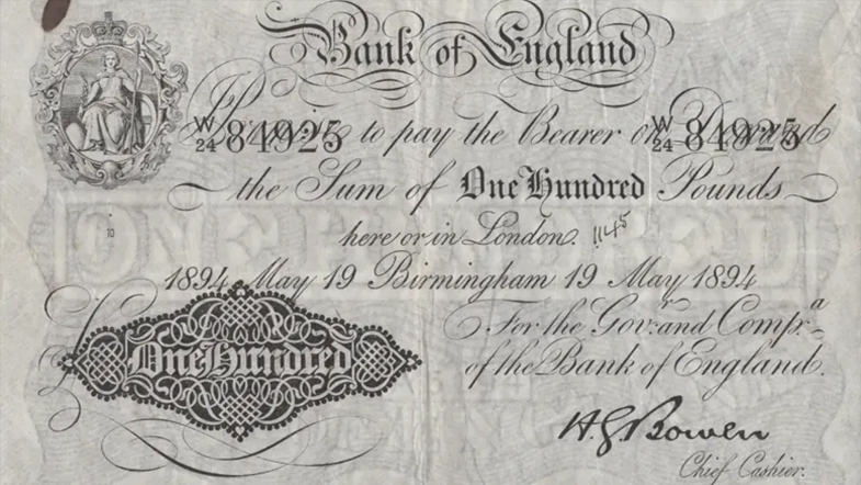 The £100 note from May 1894 was sold to a collector of rare UK notes, auctioneers said